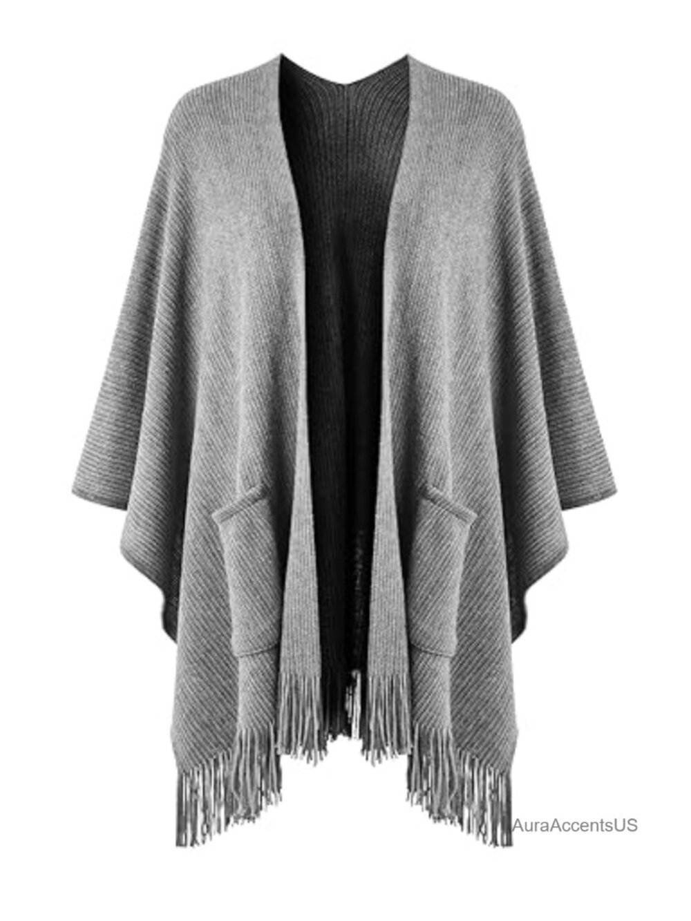 Shawl Wrap Poncho Cape Open Front with Pockets Knit